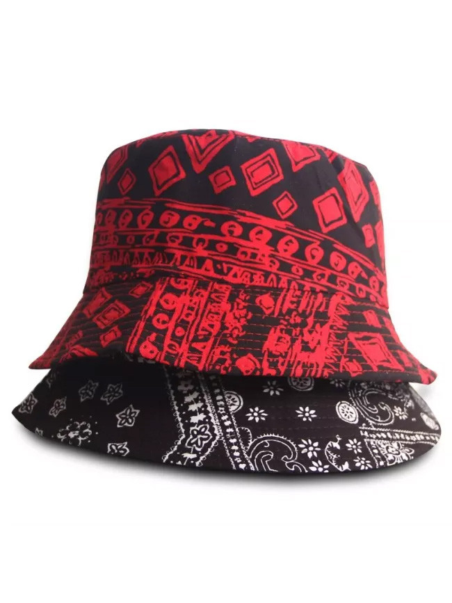 Black Red Design Fisherman Hat Harajuku Sunscreen Travel Bucket Hats