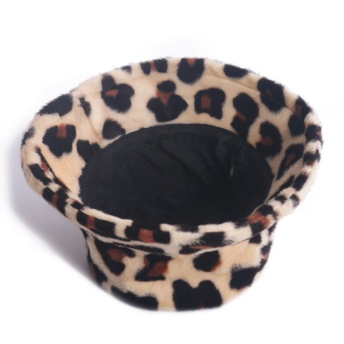 New Leopard Printed Women Bucket Cap Winter Woolen Fleece Thick Warm