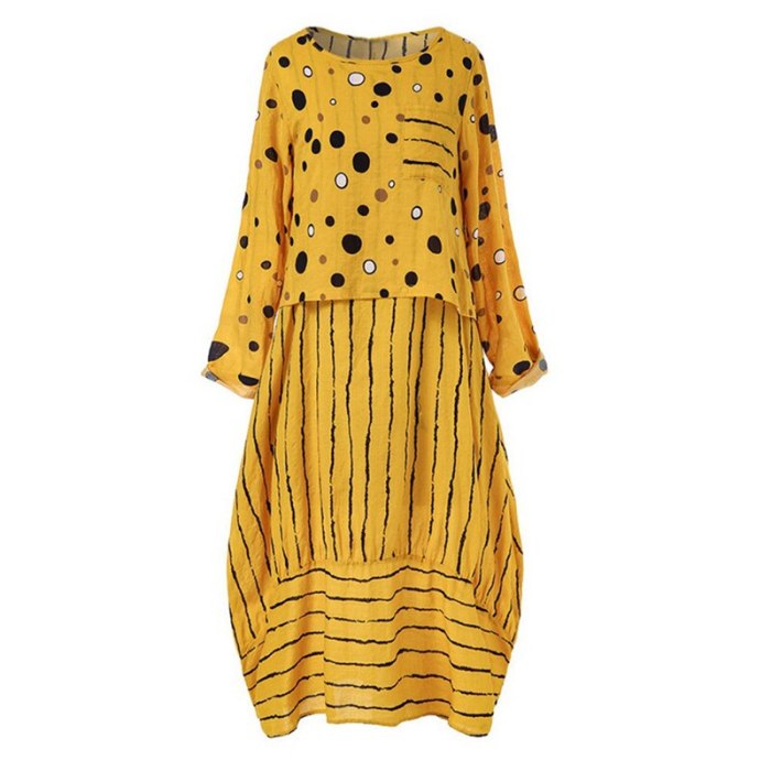 Polka Dot Yellow Two-piece Set Summer Sundress O-Neck Dress