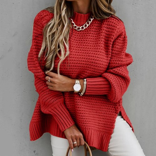 Sweaters Women O-Neck Loose Casual Solid Long-Sleeved