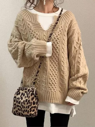 Autumn And Winter Knitted Sweater V-neck Long-sleeved Pullover Lazy Sweater Coat