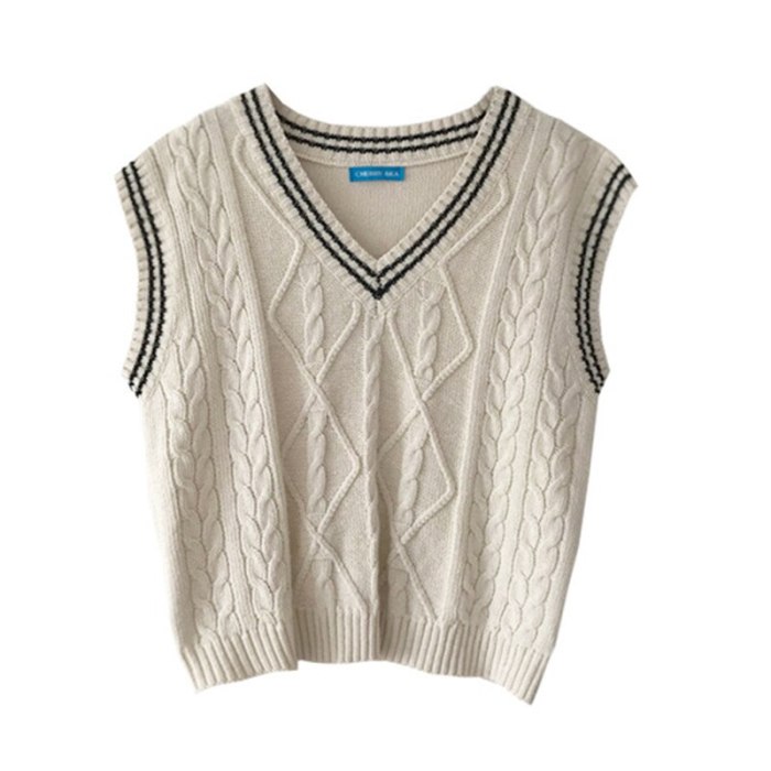 V-neck color patchwork vest sweaters womens knitted sweaters