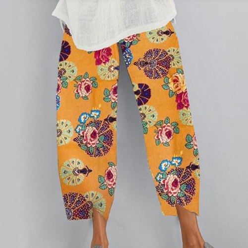 Summer Casual Elastic Waist Asymmetrical Cropped Pants