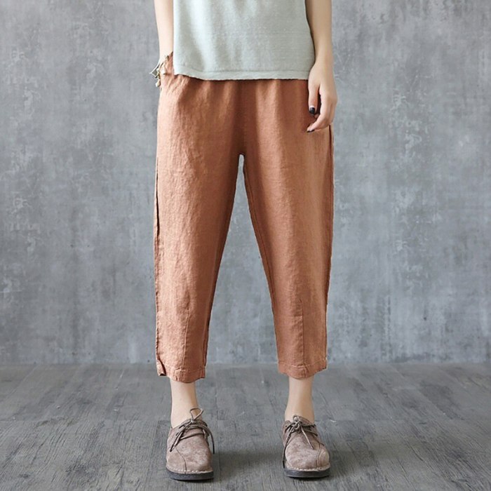 Women Autumn Casual Loose Lady Fabric Linen Cotton  Solid pants
