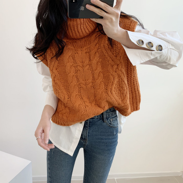 loose sleeveless sweater spring autumn knitting vest