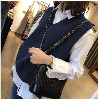 V neck Pullover vest sweater Autumn Winter short Knitted Sweaters vest Sleeveless Warm