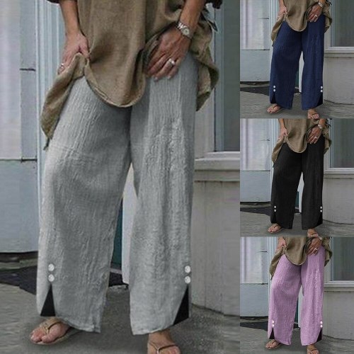 Women's Vintage Botton Casual Cotton Linen Pants