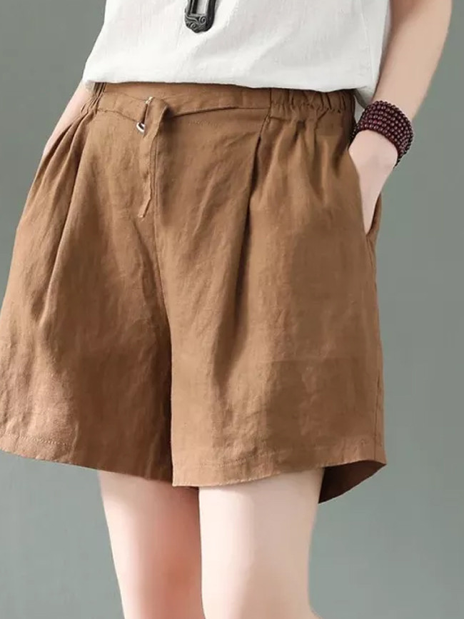 Summer Casual Cotton Linen Short Femme Vintage Mini Shorts