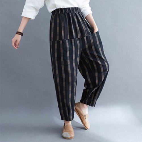 Spring Autumn New Arts Style Women Loose Striped Casual Pants