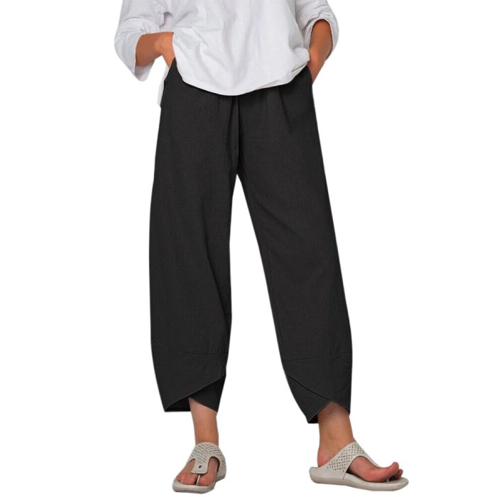 Women's Summer Casual Elastic Waist Vintage Cotton Cropped Pants