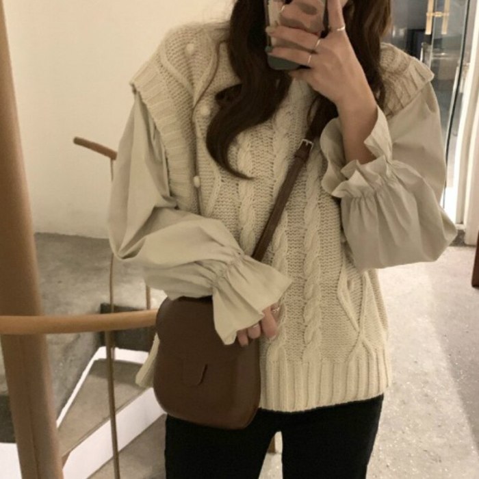 Knitwear Sweater Vest Solid Shirt Loose Casual Knitted Pullovers