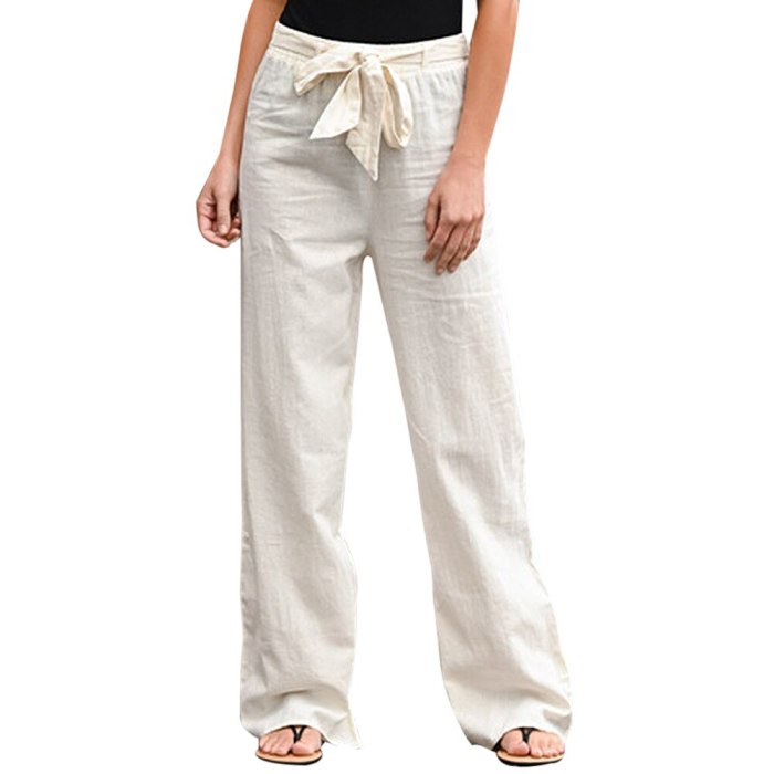 Women Cotton Solid Straight Trousers Casual Elastic Waist Long Pant