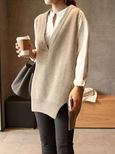 New V neck Pullover vest short Knitted Women Sweaters vest Sleeveless Warm