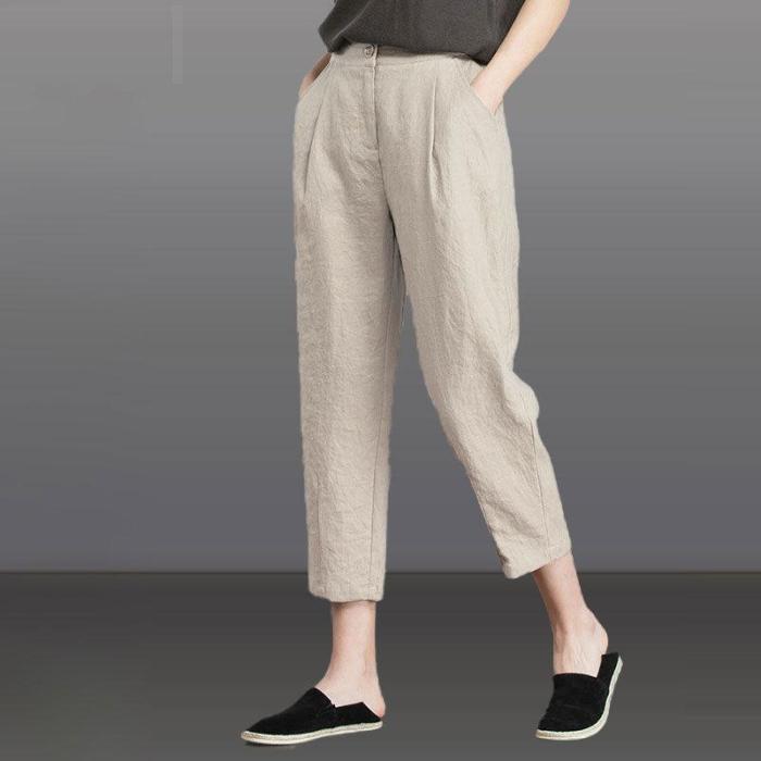 Summer Fashion Women High Waist Loose Calf-length Casual Pants