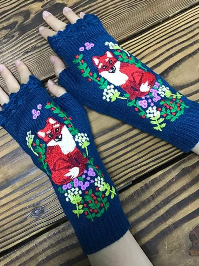 Fashion Women's Mid Long Half Finger Warm Wool Winter Gloves
