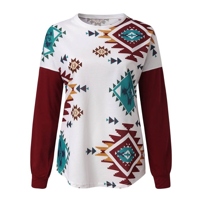 Christmas Clothes Round Neck Loose Stitching Print Women Sweatshirt Tops