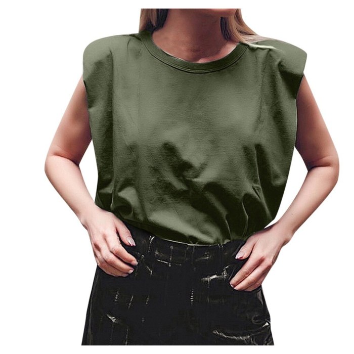 Vintage Round Neck Ladies Loose Solid Color Sleeveless Casual Tops