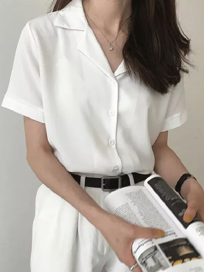 Summer Blouse Shirt For Fashion Short Sleeve V Neck Casual White Shirts Tops