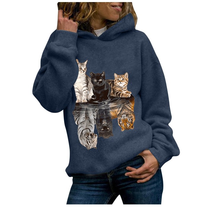 Women Hoody Animal Printing Sweatshirts Long Sleeves Hoodies