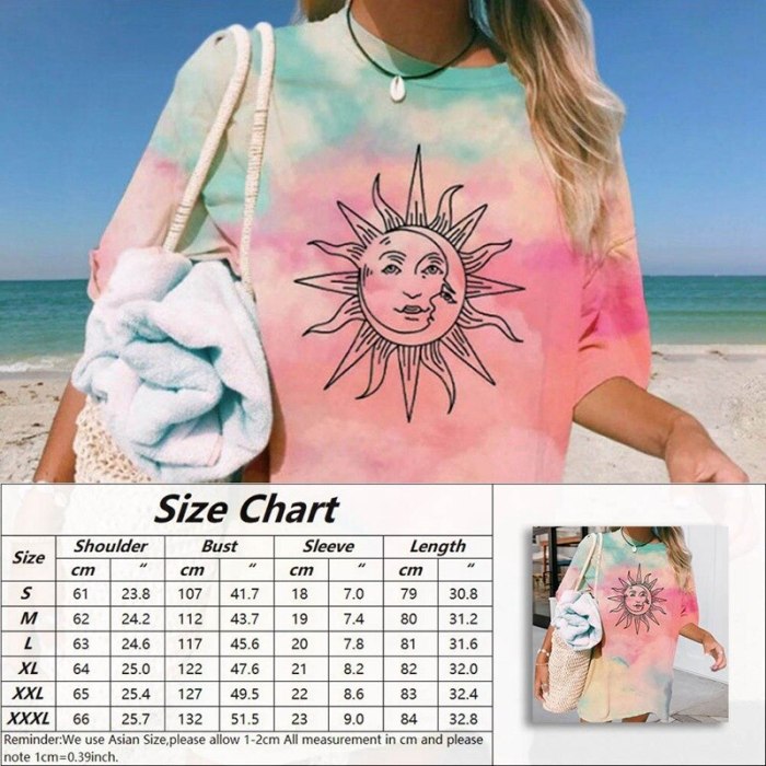 Tie-dye Sun Print Female T-shirt O Neck Pullover