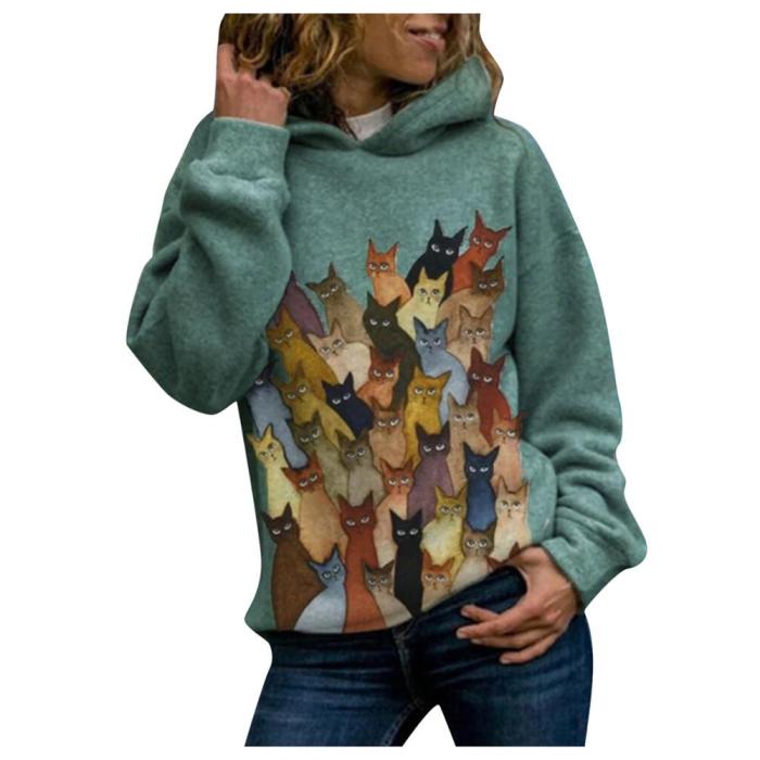 Women Hoody Animal Printing Sweatshirts Long Sleeves Pullover Tops
