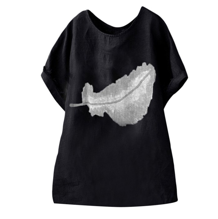 Women Casual Print Short Sleeve O-neck Loose T-shirt Tops