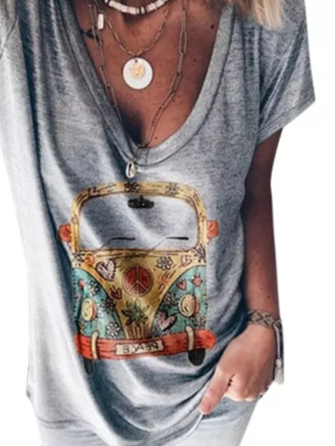 T-shirt Summer Fashion Casual V neck Women Tops
