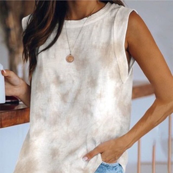 Summer Tie Dye Sleeveless O-Neck Loose Casual T-shirts