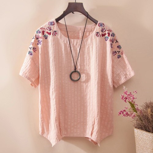 Ethnic Short sleeve Four Colors Embroidery T-shirt
