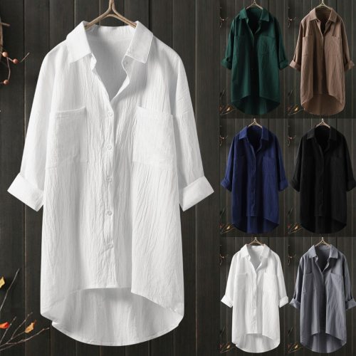 Cotton And Linen Blouses Women Casual Tops Long Sleeve Button Down Shirts