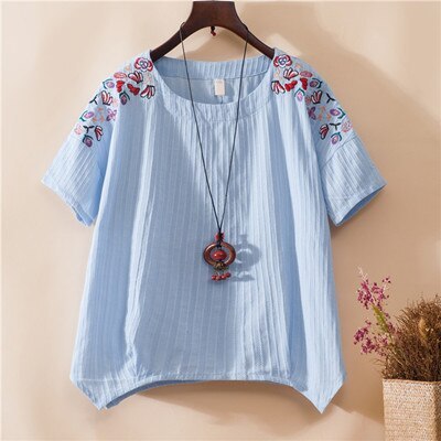 Ethnic short sleeve 4 colors embroidery t-shirt