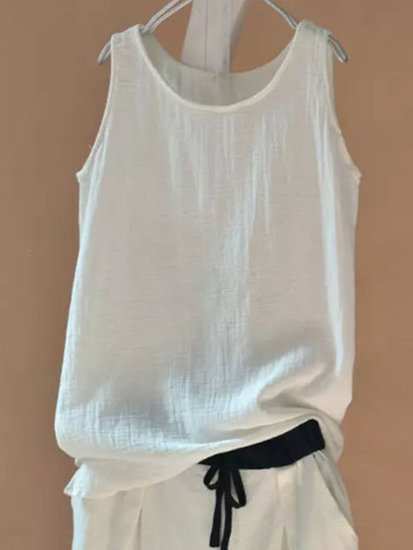 Vintage Cotton And Linen Shirt Casual Vest Sleeveless Ladies Tops