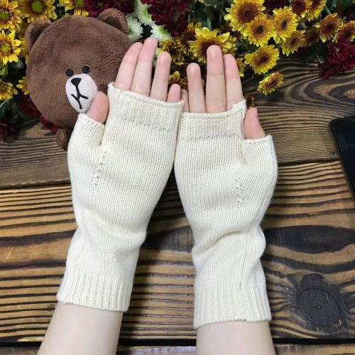 Knitted big butterfly gloves women's extended warm woolen gloves