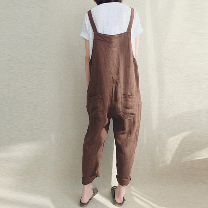 Womens Overalls Loose Romper Dungarees Jumpsuit Pockets Tank Pants