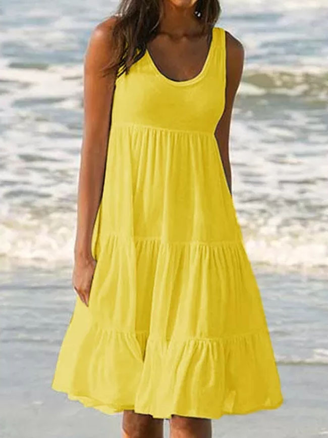 Womens Holiday Summer Solid Sleeveless Party Beach Dress