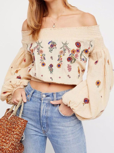 Boho Floral Embroidery Sexy Off Shoulder Summer Blouse