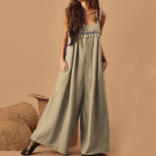 Summer New Style Embroidery Cotton Linen Jumpsuits