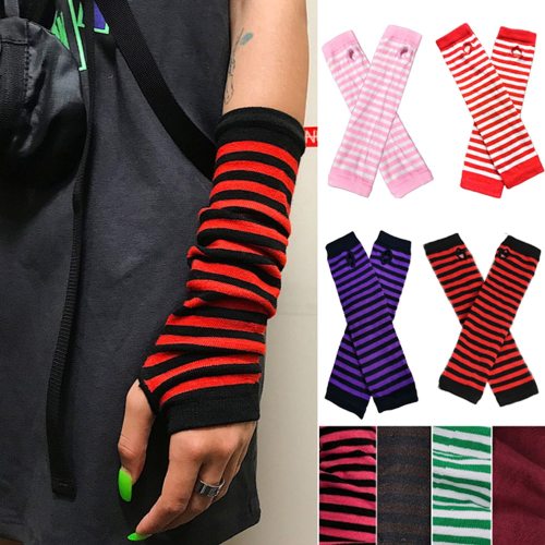 Fashion Women Striped Gloves Knitted Long Fingerless Gloves Christmas Gift