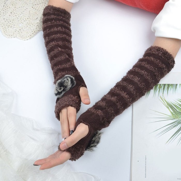 Fashion Long Glove Arm Cover Classic Solid Color Striped Fingerless Winter Mittens
