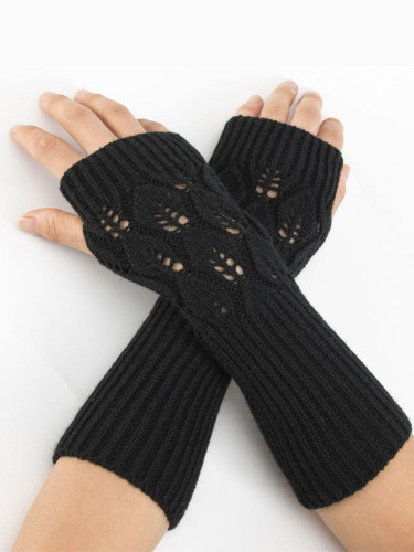 Autumn Winter Women Wool Arm Warmers Winter  Button Knitted Mitten Long Gloves