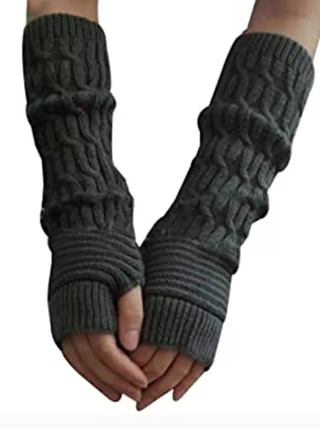 Casual Hemp Flowers Fingerless Fashion Knitted Long Gloves