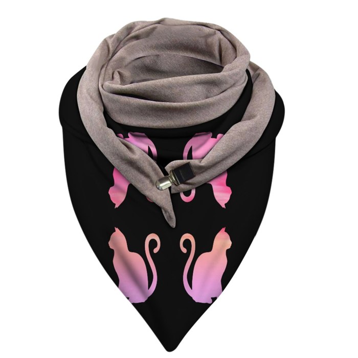 Warm Windproof Cat Prints Double-layer Buckle Scarf Fashion Female Scarf