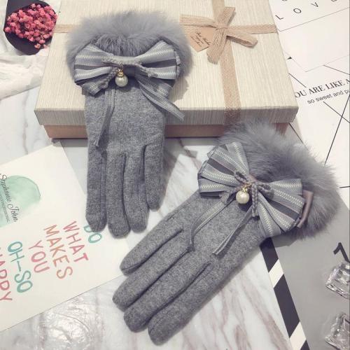 Wool Gloves Ladies Plus Velvet Thickening Warm Touch Screen Driving Gloves