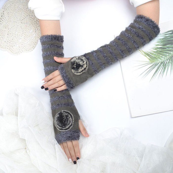 Fashion Long Glove Arm Cover Classic Solid Color Striped Fingerless Winter Mittens
