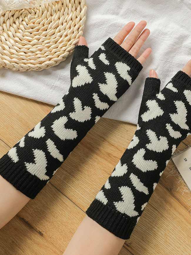 New Fashion Wool Leopard Print Knit Half Finger Gloves Fingerless Wristband