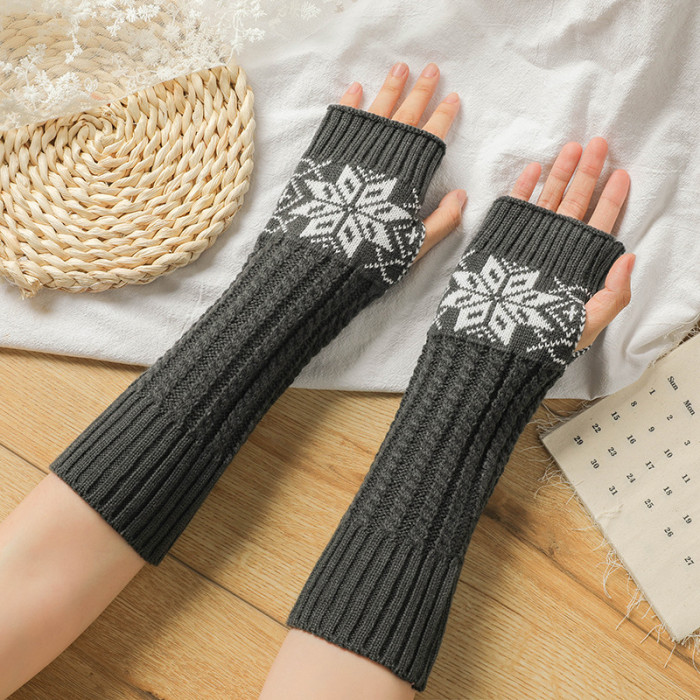 New Fashion Wool Leopard Print Knit Half Finger Gloves Fingerless Wristband
