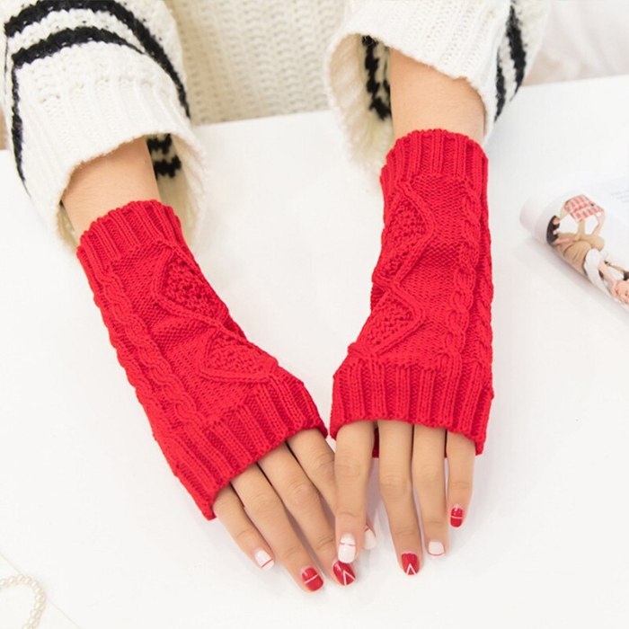Woman Fingerless Cotton Warm Knitted Gloves Half-Finger Cover Ladies Soft Mittens