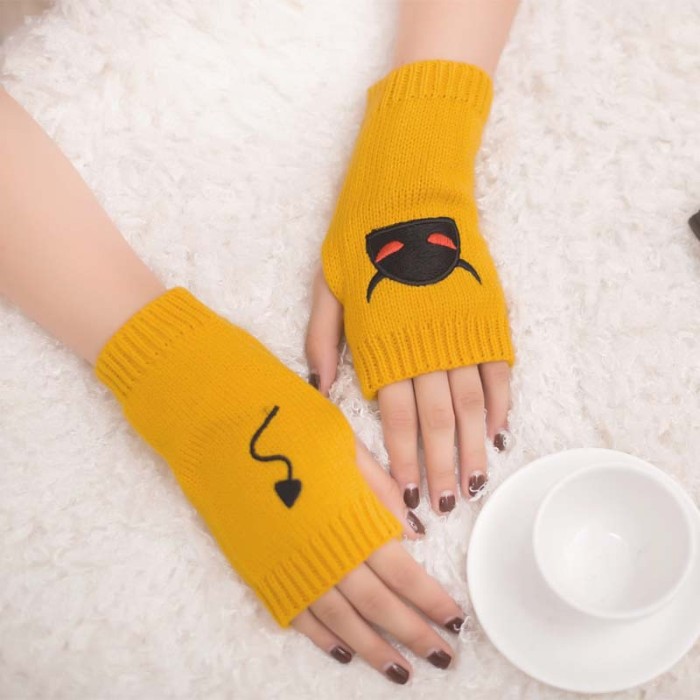 Embroidered Devil Tail Woolen Half Finger Gloves Candy Color Warm Halloween Gloves