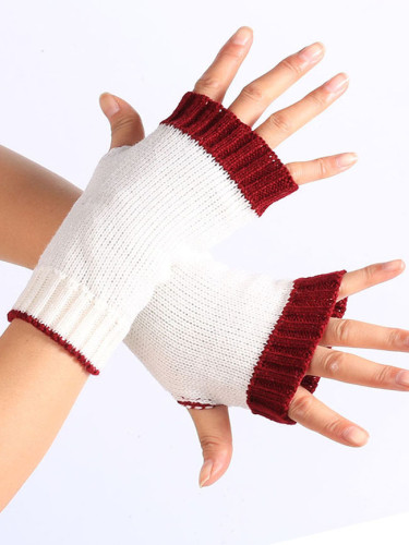 Fingerless Thick Gloves Color Blocking Half Finger Warm Color Wristband