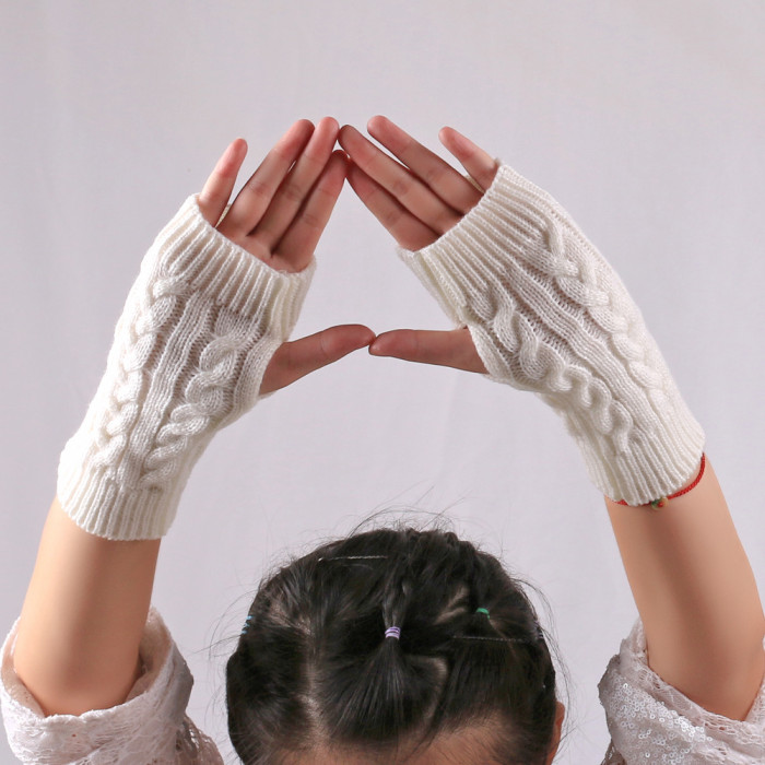 Winter Gloves Fingerless Gloves Knitted Women Hand Wrist Warmer Mittens